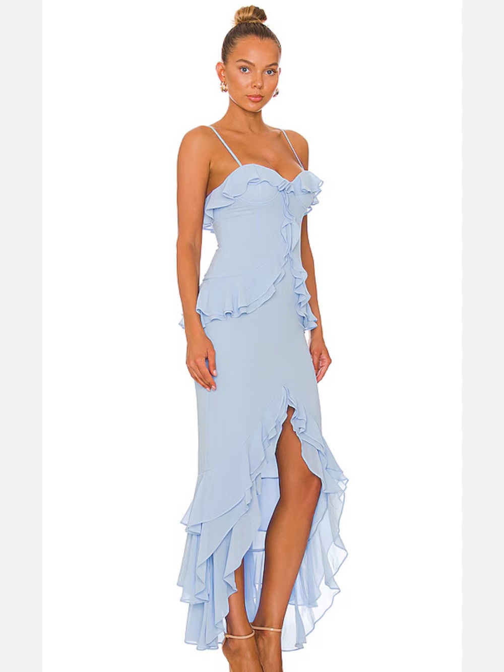 Lovers + Friends Light Blue Ruffle High-Low Dress